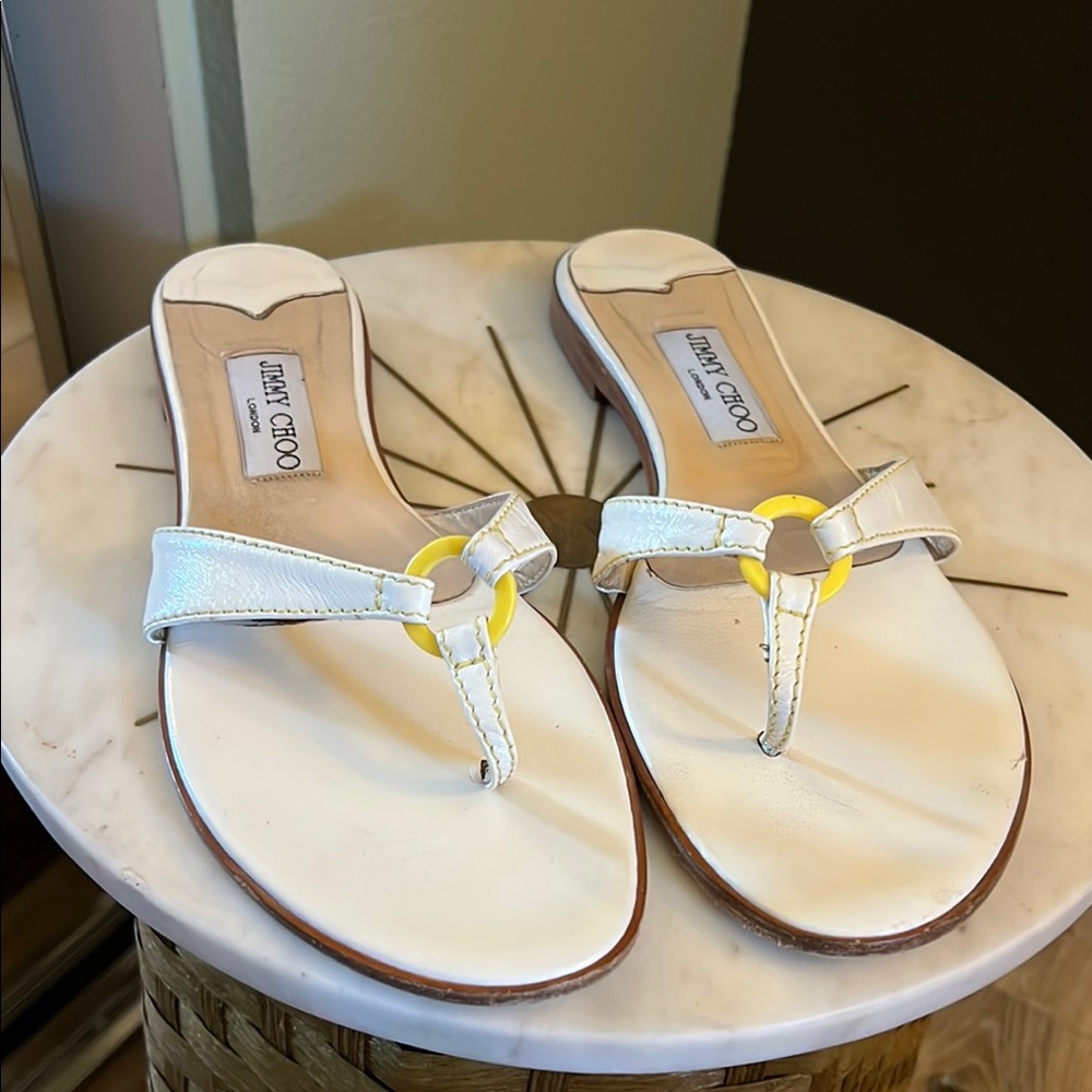🛑 1 hour sale. Jimmy Choo, leather Sandals, ring accent, size 40.5 EU (US 9.5)